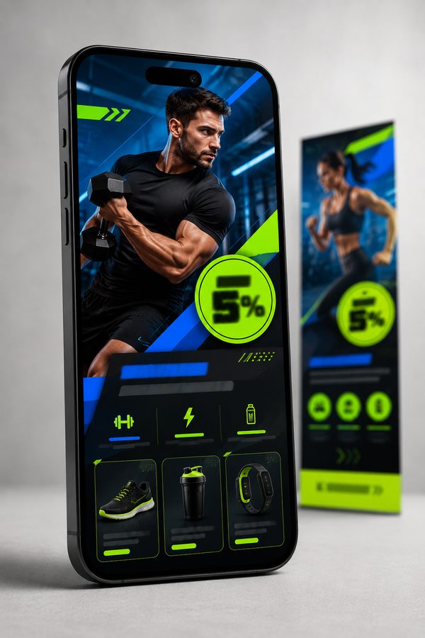 Arte de gimnasio con promoción para redes sociales creada con la DIA