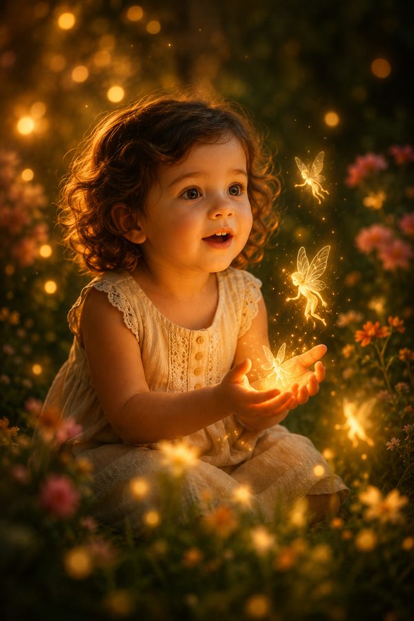 Foto de niño en un escenario encantado creada con la DIA